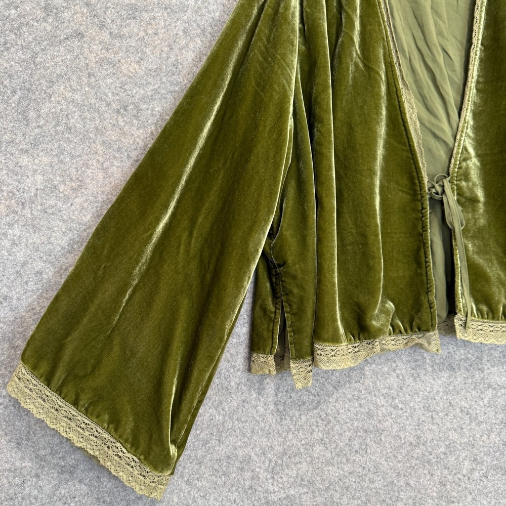 Free People Bed Velvet Jacket Small Medium Oversized Lace Trim Slouchy Front Tie - Picture 6 of 15